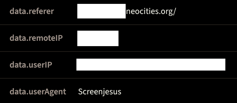 Server logs showing a request with user agent Screenjesus